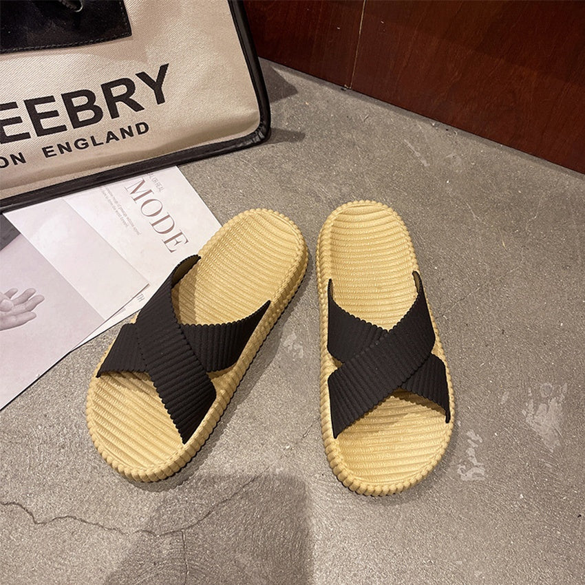 White & Beige Woven Slippers