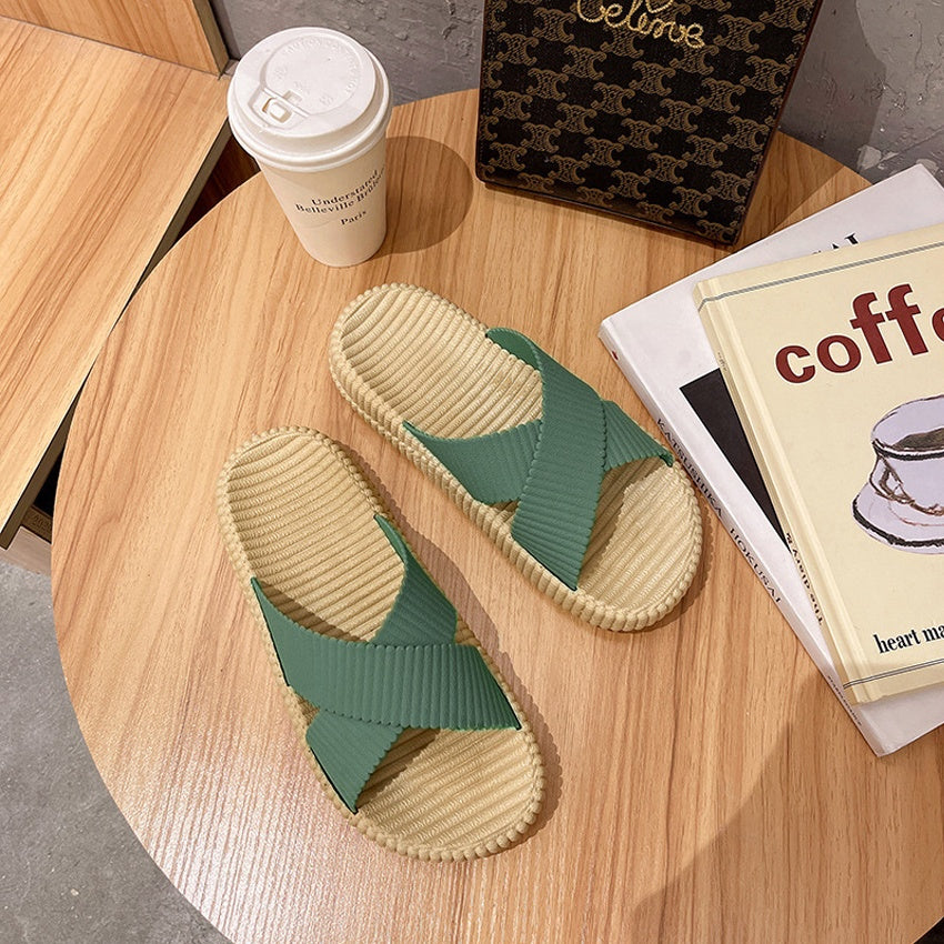 White & Beige Woven Slippers
