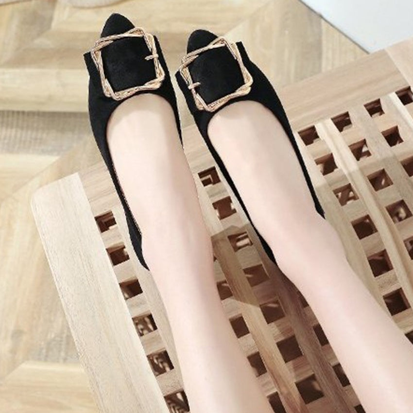 Elegant Black Suede Flats with Gold Buckle
