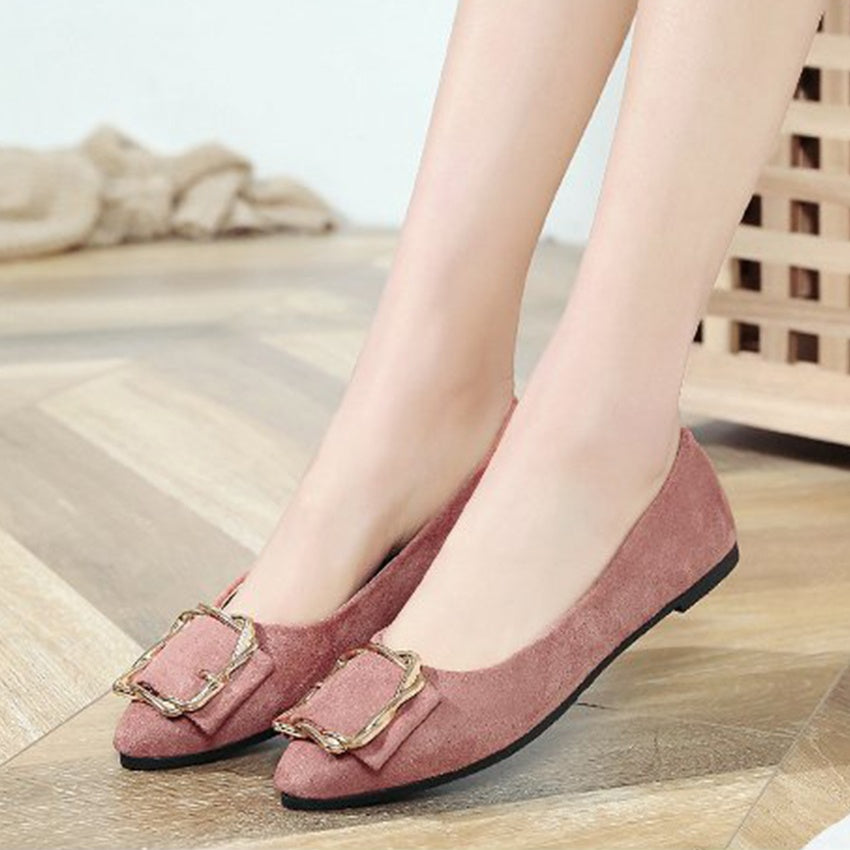 Elegant Black Suede Flats with Gold Buckle