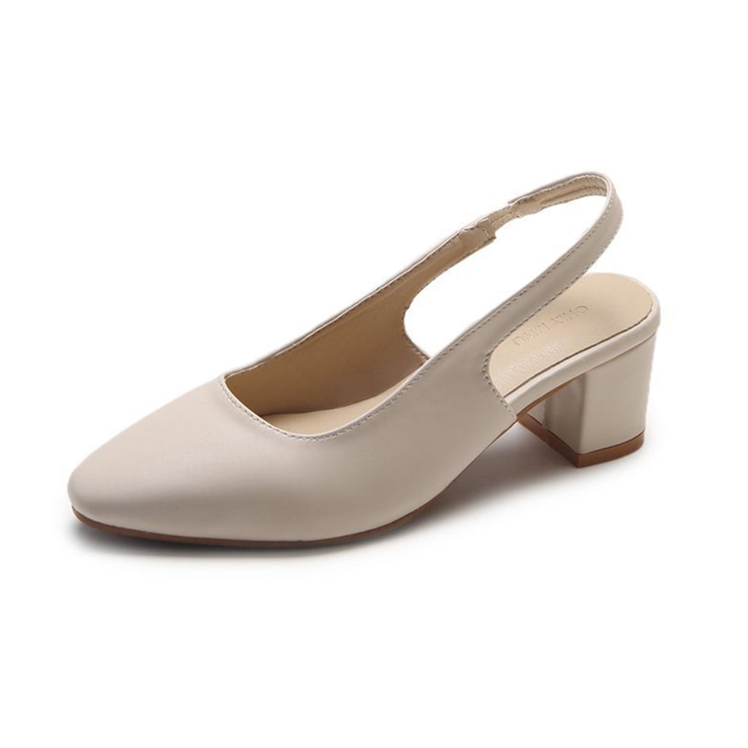 Beige Slingback Block Heel