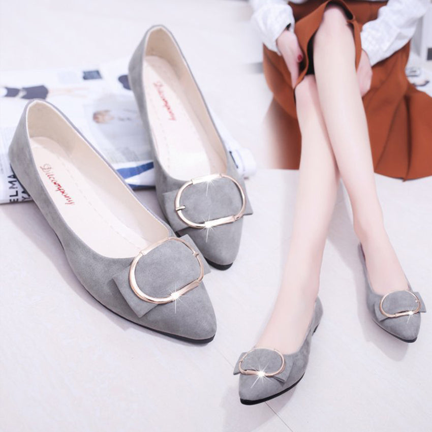 Black Pointed-Toe Flats with Gold Buckle