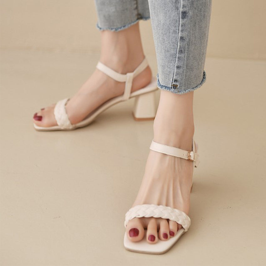 Braided Mid Heel Sandals
