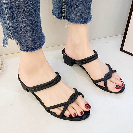 Black Strappy Low-Heel Sandals