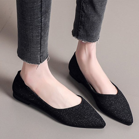 Sparkly Black Pointed-Toe Flats