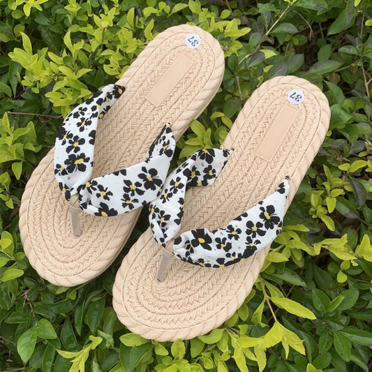 Black and Yellow Flowery Flipflops