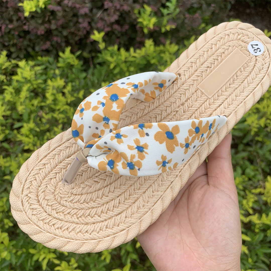 Black and Yellow Flowery Flipflops