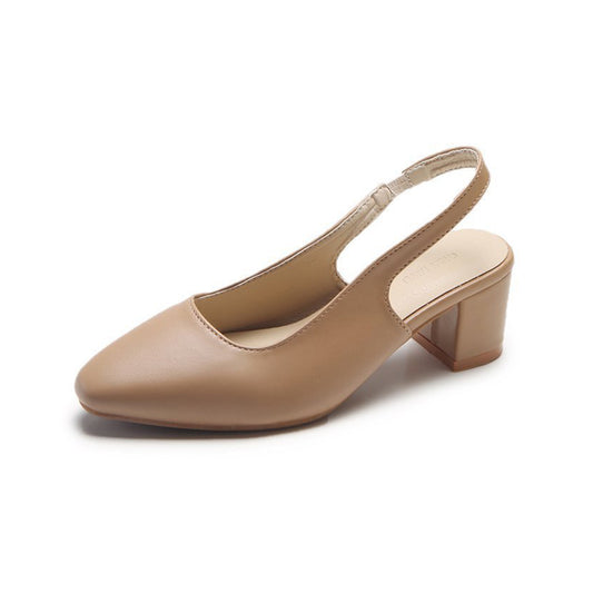Beige Slingback Block Heel