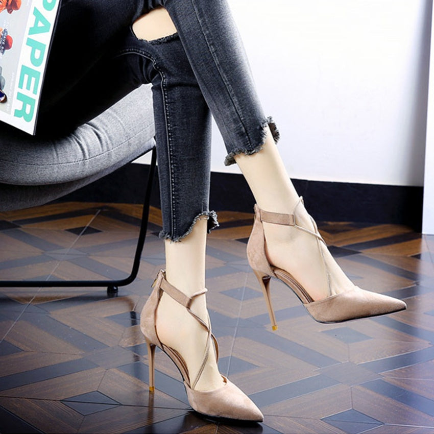 Black Strappy High-Heel Pumps