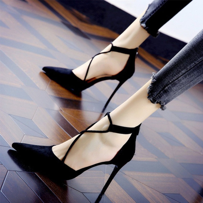 Black Strappy High-Heel Pumps