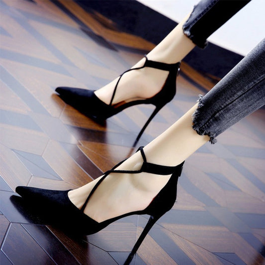Black Strappy High-Heel Pumps