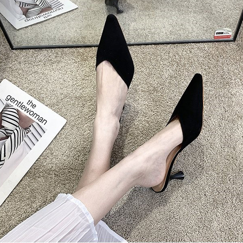 Black Suede Pointed Mid Heel Shoes