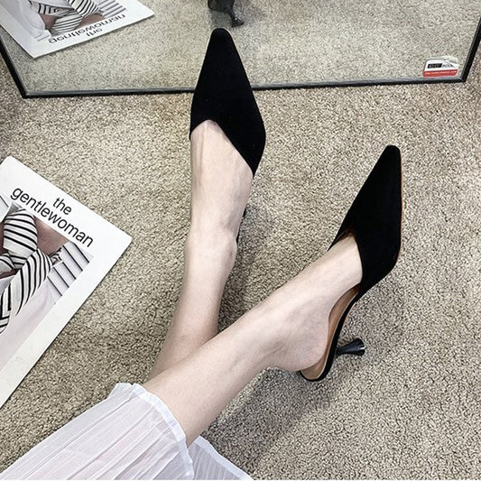 Black Suede Pointed Mid Heel Shoes