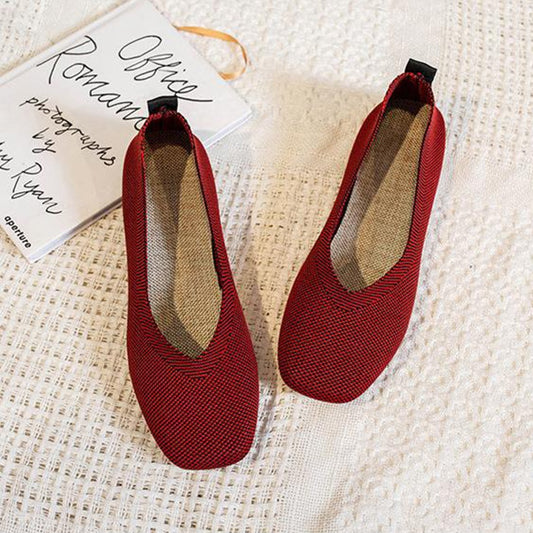 Elegant Red Knit Flats